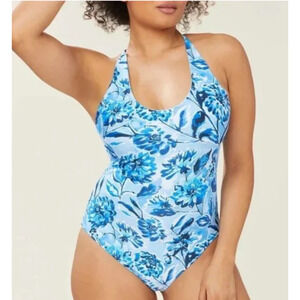 Andie Swim Small The Baia One‎ Piece in Bluf Blue Floral NWT